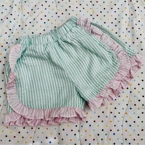 Striped Green and Pink Ruffle Shorts